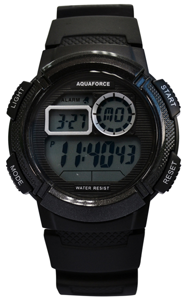 26-007 Multi Function Black Strap Watch With Round Case Digital