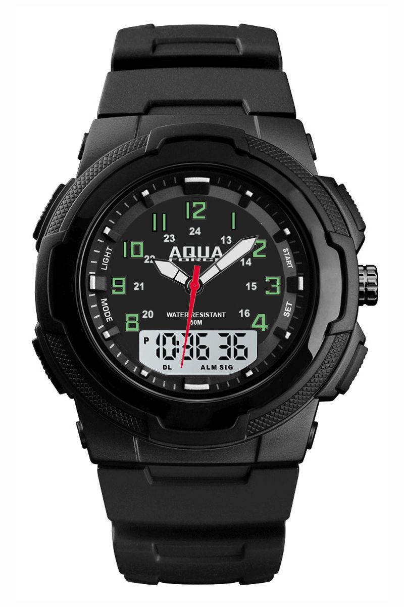 48-002 Combat Ana Black Strap Digital Watch With Black Dial