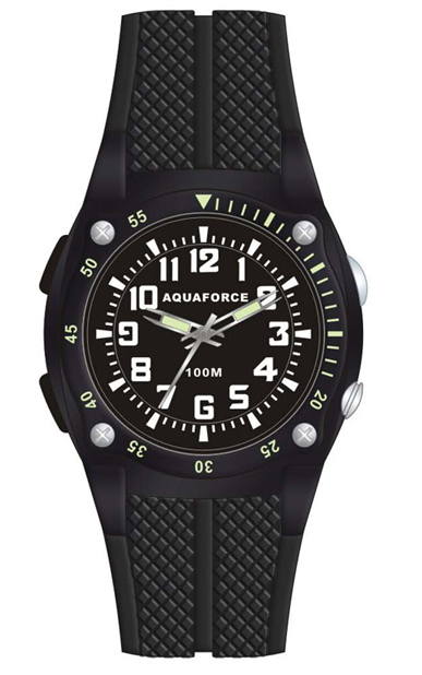 49-002 Aguaforce Analog Pu Strap El Backlight Watch With Black Dial