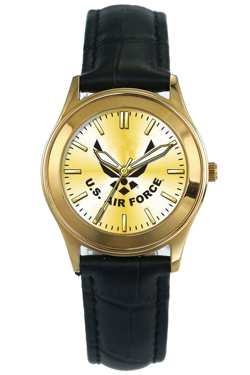 10d-l Ladies Gold Brass Leather Strap Metal Watch With Gold Dial