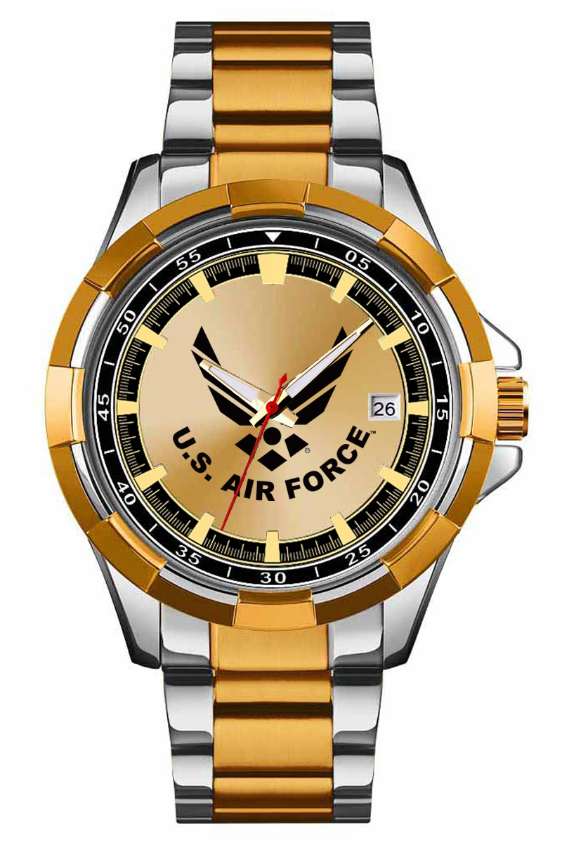 11d Two Tone Metal Case Analog Watch With Gold Dial