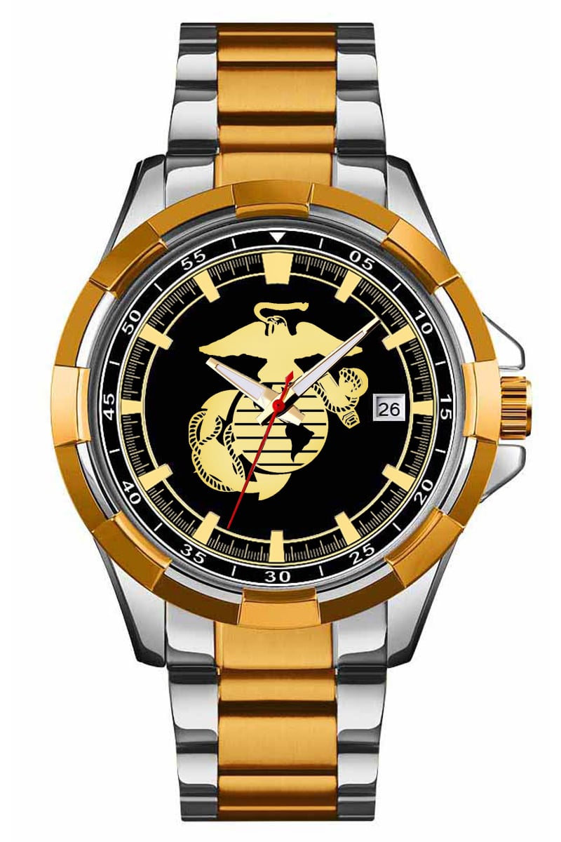 11u Aqua Force Two Tone Metal Case Analog Watch With Two Tone Metal Strap Watch With Black Dial