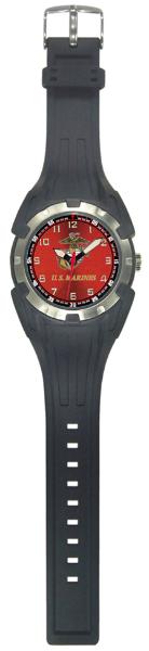 56ar Aquaforce Black Pu Strap Stainless Steel Bezel Watch With Red Dial