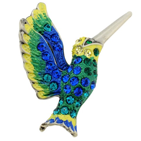 1010201 Green Hummingbird Crystal Bird Pin Brooch