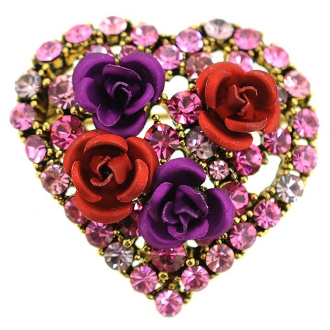 1005021 Rose Flower Heart Pin Brooch
