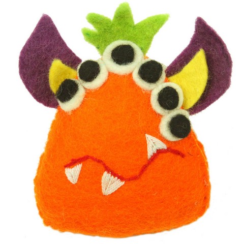 Hand Felted Tooth Monster With Many Eyes, Orange