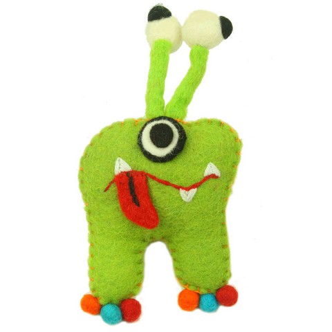 Hand Felted Tooth Monster With Bug Eyes, Green