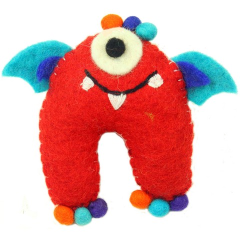 Hand Felted One-eyed Tooth Monster With Wings, Red