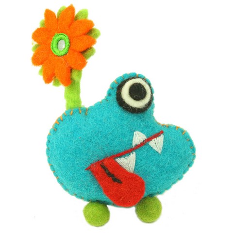 Hand Felted Tooth Monster With Flower, Blue