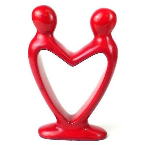 Handcrafted Soapstone Lovers Heart Sculpture, Red