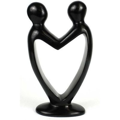 Handcrafted Soapstone Lovers Heart Sculpture, Black