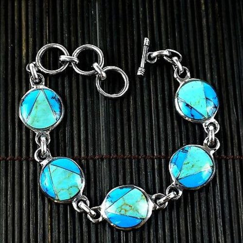 Handcrafted Mexican Alpaca Silver And Turquoise Disk Bracelet