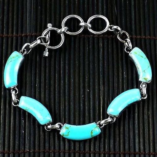 Artisana Handcrafted Mexican Alpaca Silver and Turquoise Curve Bracelet
