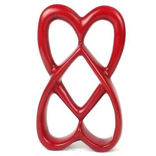 Handcrafted Soapstone Connected Hearts Sculpture, Red - 8 In.