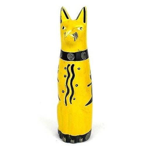 Handcrafted Soapstone Sitting Cat Sculpture, Yellow - 5 In.