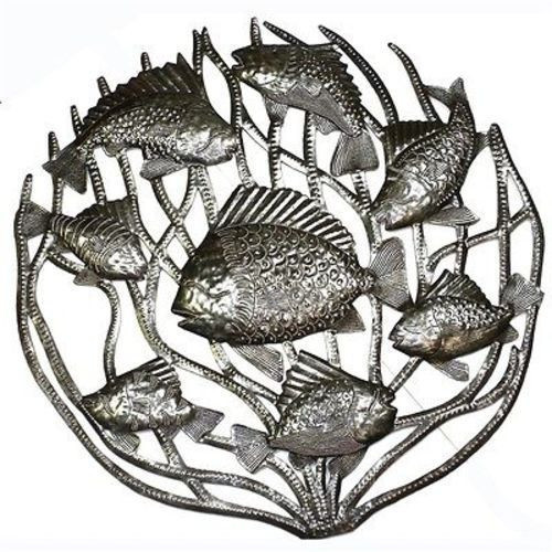 Fish In Coral Metal Wall Art 24 In. Diameter