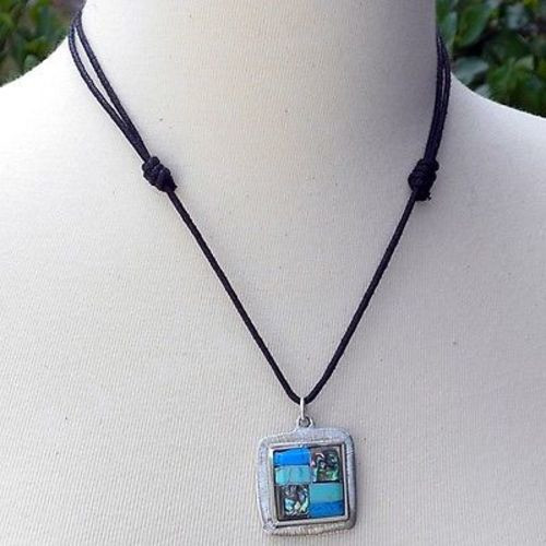 Turquoise And Abalone Square Pendant Necklace