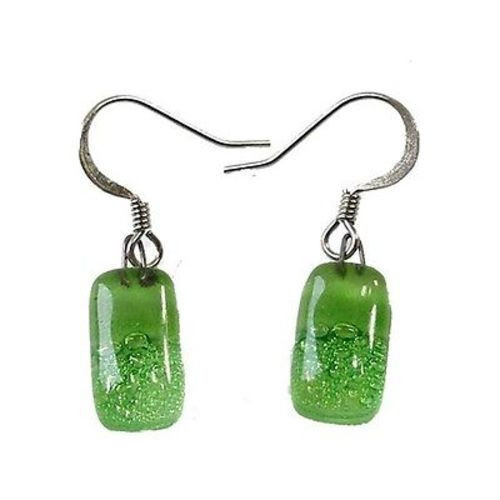 Small Rectangular Glass Earrings - Bubbles, Green