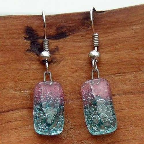Glass Earrings, Pink & Blue - Small
