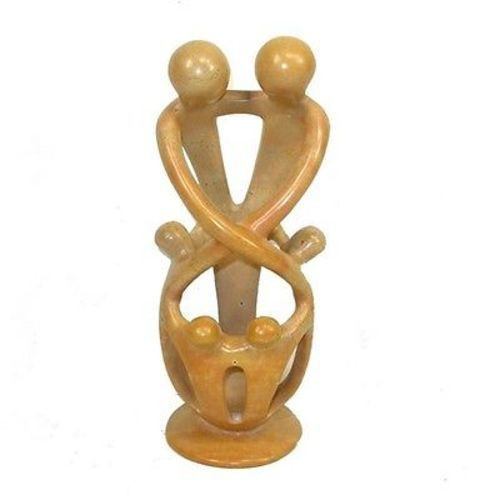 Natural Tall Soapstone 2 Parents & 4 Children Family Sculpture, 8 In.