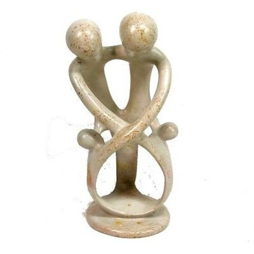 Natural Tall Soapstone 2 Parents & 2 Children Family Sculpture, 8 In.
