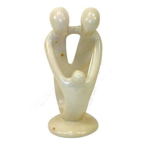 Natural Tall Soapstone 2 Parents & 1 Child Family Sculpture, 8 In.