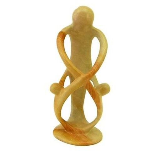 Natural Tall Soapstone 1 Parent & 2 Children Family Sculpture, 8 In.