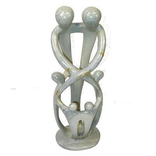 Natural Tall Soapstone 2 Parents & 4 Children Family Sculpture, 10 In.