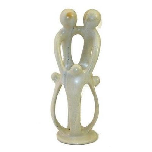 Natural Tall Soapstone 2 Parents & 3 Children Family Sculpture, 10 In.