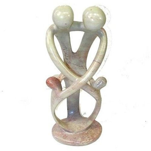 Natural Tall Soapstone 2 Parents & 2 Children Family Sculpture, 10 In.