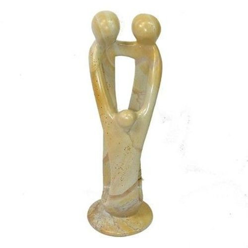 Natural Tall Soapstone 2 Parents & 1 Child Family Sculpture, 10 In.