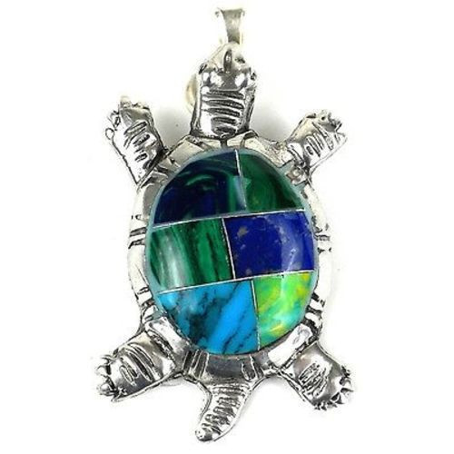 Inlaid Stone Turtle Alpaca Silver Pendant