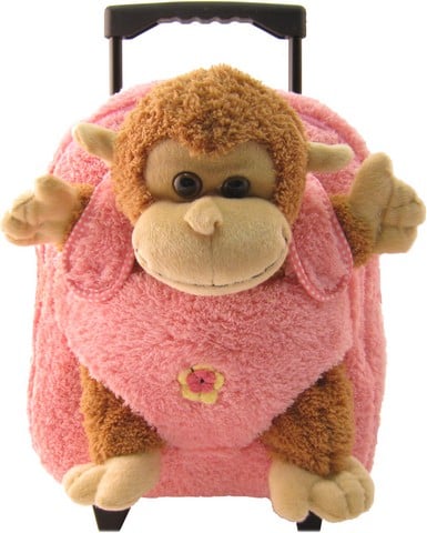 8095p Monkey Plush Rolling Backpack With Pink