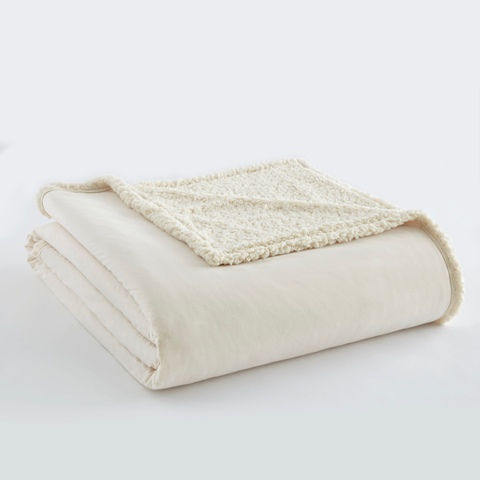 Mfnshbktwivo Micro Flannel To Ivory Sherpa Twin Size Blanket