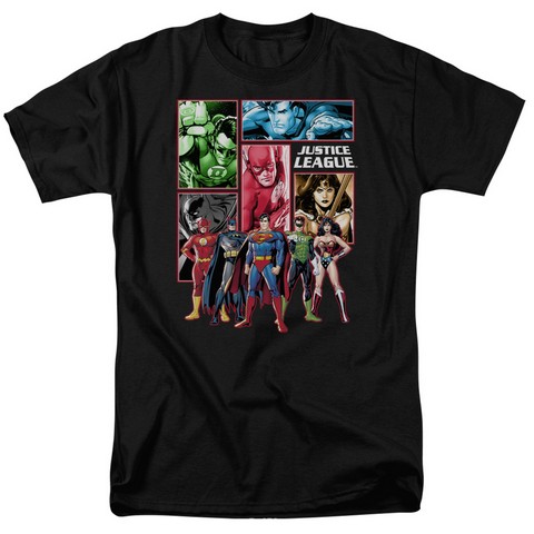 Trevco Jla-Justice League Panels Short Sleeve Adult 18-1 Tee Black - Medium Trevco Jla-Justice League Panels Short Sleeve Adult 18-1 Tee Black - Medium