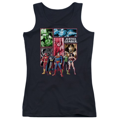 Trevco Jla-Justice League Panels Juniors Tank Top Black - Large Trevco Jla-Justice League Panels Juniors Tank Top Black - Large