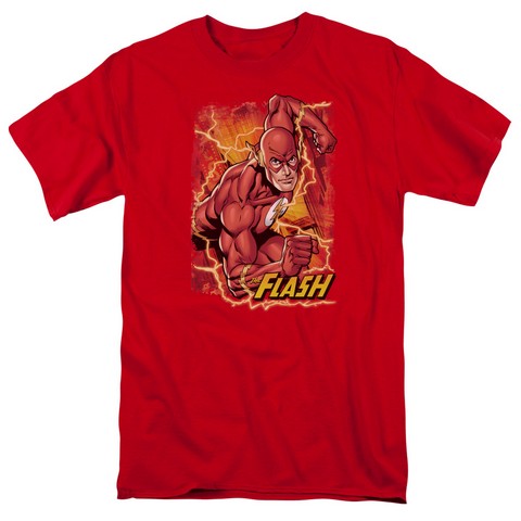 UPC 889832303608 product image for Jla-Flash Lightning Short Sleeve Adult 18-1 Tee- Red - Large | upcitemdb.com