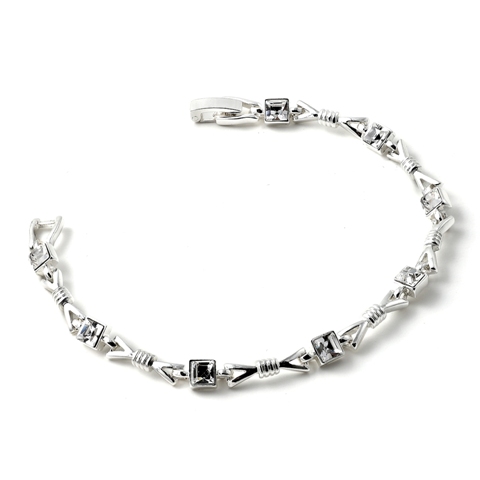 Wedding Jewelry Silver Crystal X Rhinestone Link Bracelet For Bride