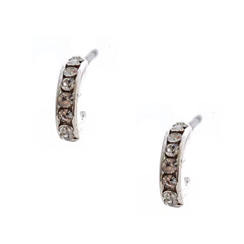 Bridal Silver Crystal Small Semi Hoop Earrings