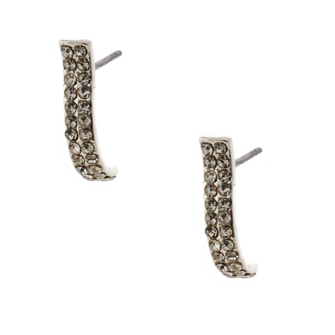 Bridal Silver Crystal Semi Hoop Stud Earrings