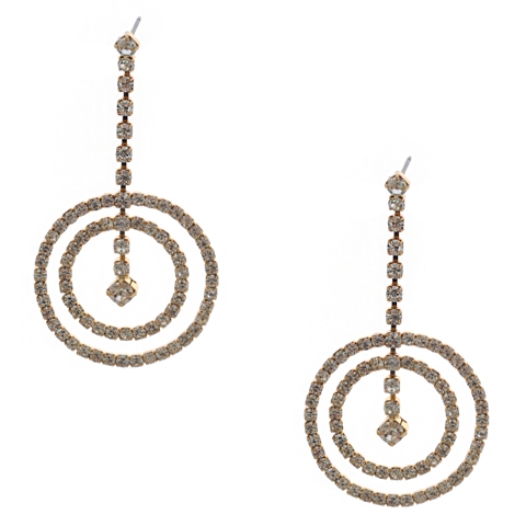 Bridal Gold Crystal Circle Link Drop Earrings
