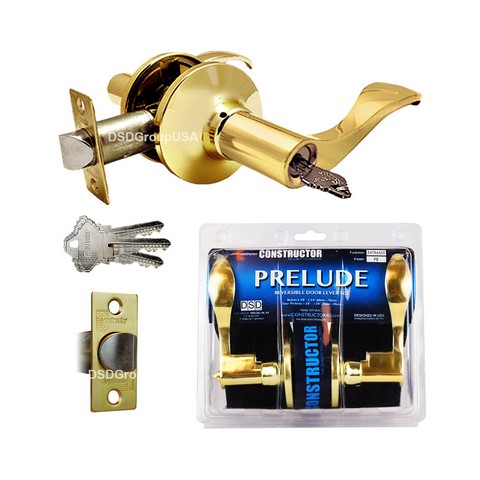 Prelude Entry Lever Door Lock With Knob Handle Lockset, Polished Brass