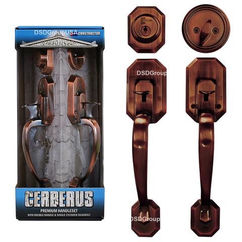 Cerberus Entry Hand Set Door Lock, Antique Copper