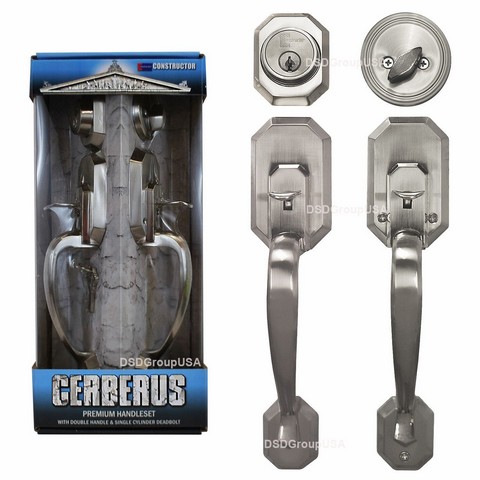 Cerberus Entry Handle Set Door Lock, Satin Nickel