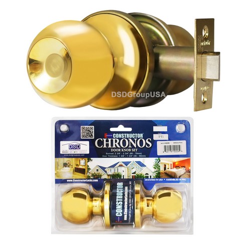 Chronos Passage Door Lever Lock Set Knob Handle Set, Polished Brass