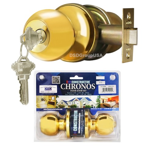 Chronos Entry Door Lever Lock Set Knob Handle Set, Polished Brass