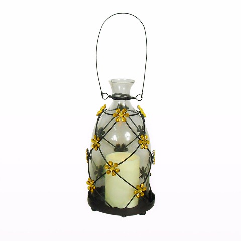 Led Iron & Glass Daisy Wall Hanging Lantern - Yellow