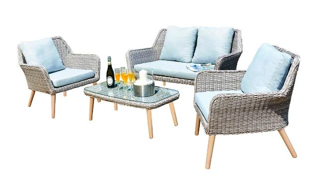 Weimar Outdoor Wicker Rattan Sofa Chair Converstation Set, Love Seat & Coffee Table