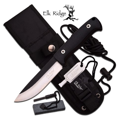ER-555BK 10.5 in. Nylon Fiber Fixed Blade Survival Knife Set, Black