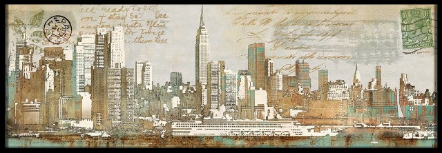 Fineart07 9 In. X 26 In. New York Scene Giclee Canvas Art With Hand Embellishment Of Acrylic